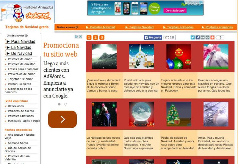3 páginas para enviar postales de Navidad animadas