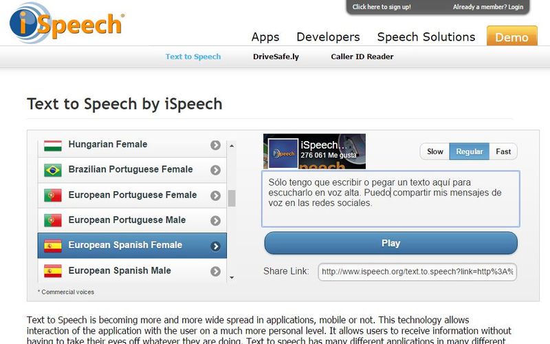 iSpeech: utilidad web para convertir texto a voz
