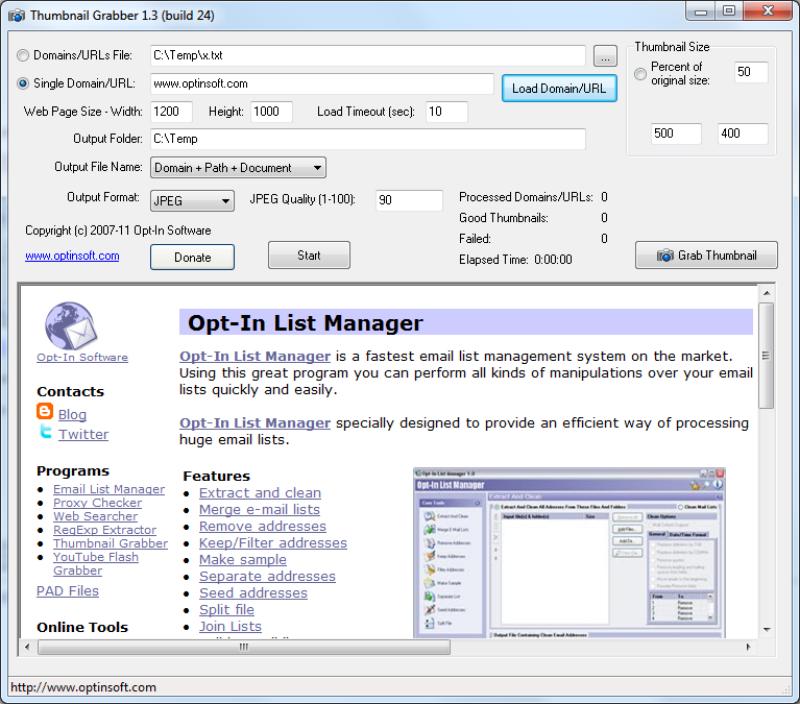 Thumbnail Grabber: software para tomar miniaturas de screenshots de sitios web