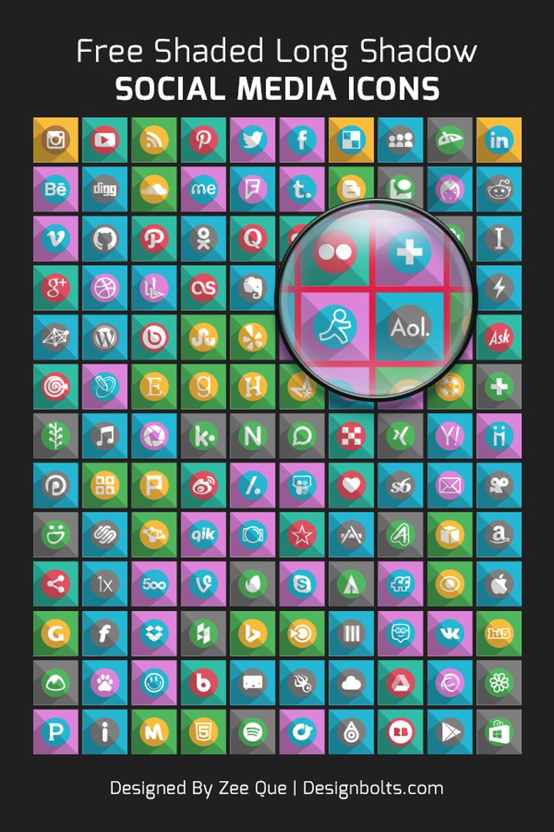 130 iconos sociales 2015 con sombra alargada y bellos colores