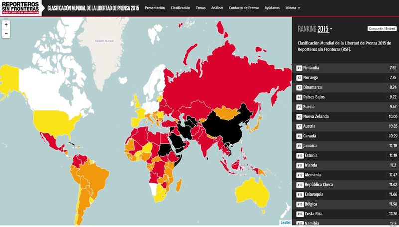 El mapa mundial de la libertad de prensa en 2015