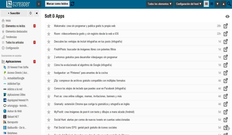 G2Reader: una alternativa a Feedly para seguir tus feeds
