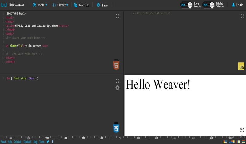 Liveweave: editor online código HTML5, CSS y