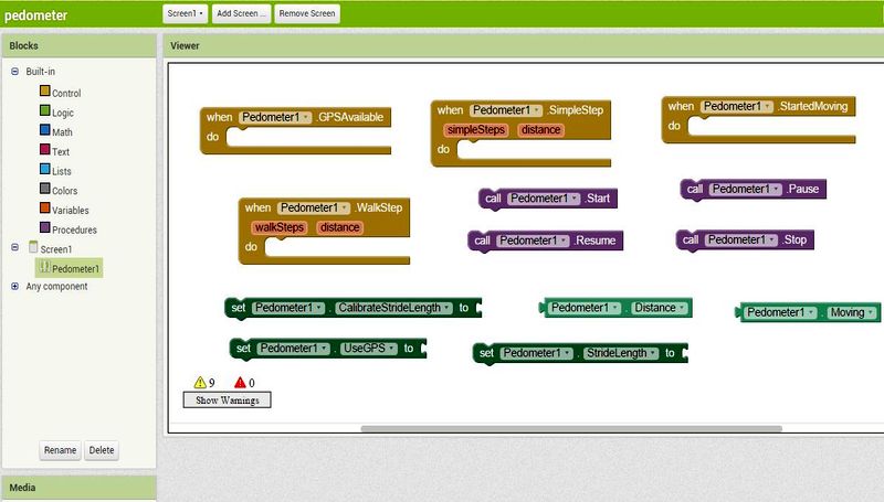 ¿Cómo utilizar el componente podómetro en MIT App Inventor 2?