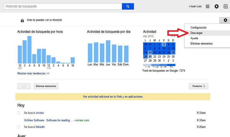 Google ya te permite descargar tu historial de búsquedas