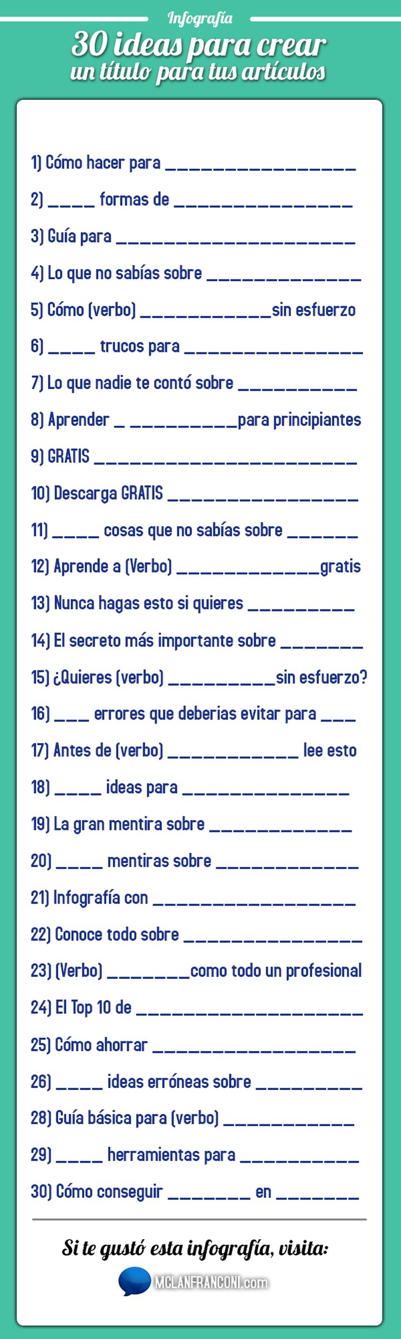 30 ideas para crear títulos atractivos para tus posts (infografía)