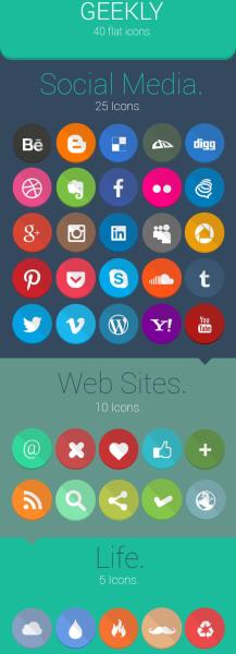 Geekly: pack compuesto por 40 bonitos iconos de estilo plano