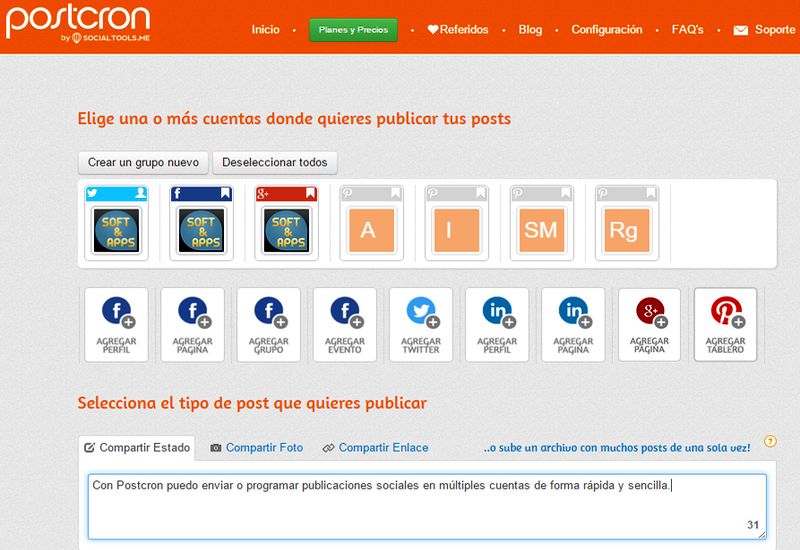 Programar post sociales fácilmente con Postcron