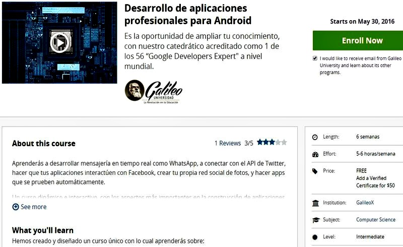 Curso gratuito de Desarrollo de apps profesionales para Android