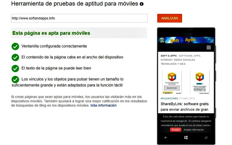 Herramienta de Bing para comprobar si tu web es Mobile Friendly