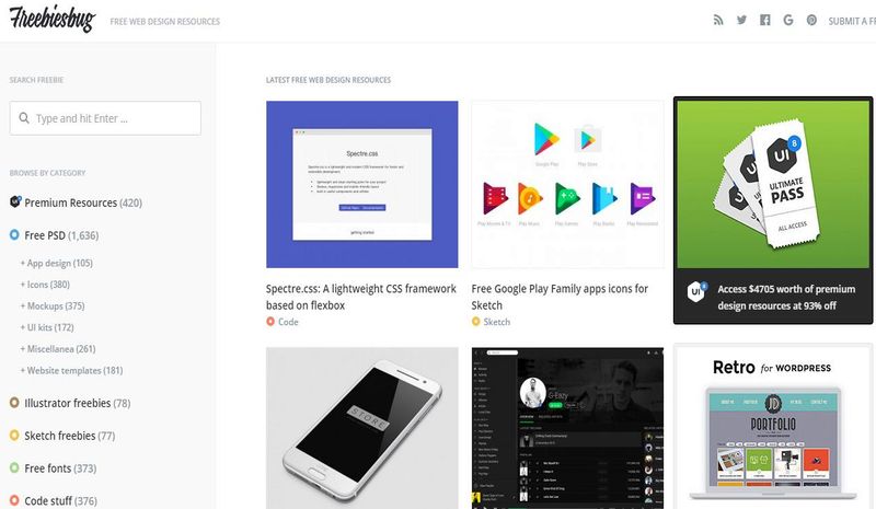 Freebiesbug: centenares de recursos gratuitos para diseño web