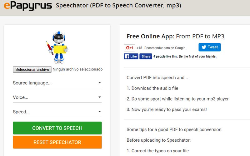 Speechator: utilidad web que lee tus PDF y los convierte a Mp3