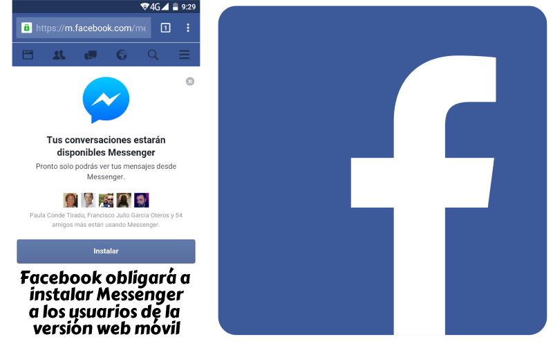 Facebook obliga a instalar Messenger a los usuarios de la versión web móvil