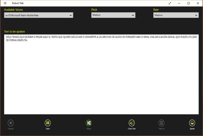 Robot Talk: app para Windows 10 que convierte Texto a Audio