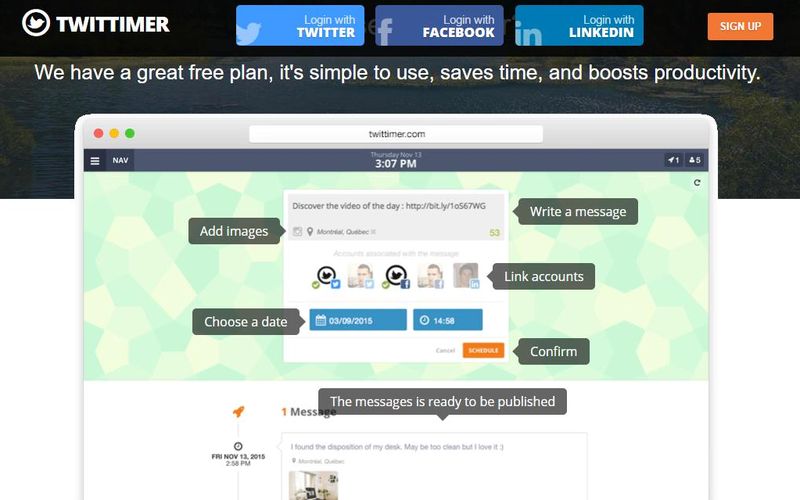 Twittimer: programa posts en Twitter, Facebook, LinkedIn y Pinterest