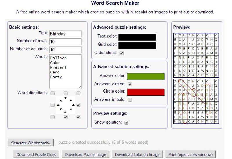 5 páginas gratis para crear Sopas de Letras para imprimir