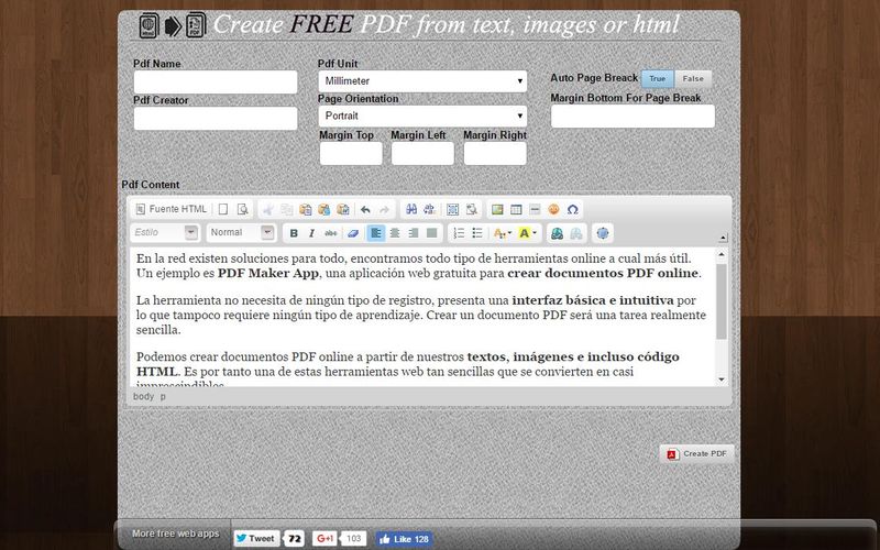 Crear documentos PDF online y gratis con esta aplicación web