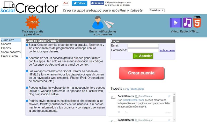 Social Creator: crea gratis, y sin programar, webapps para móviles y PCs