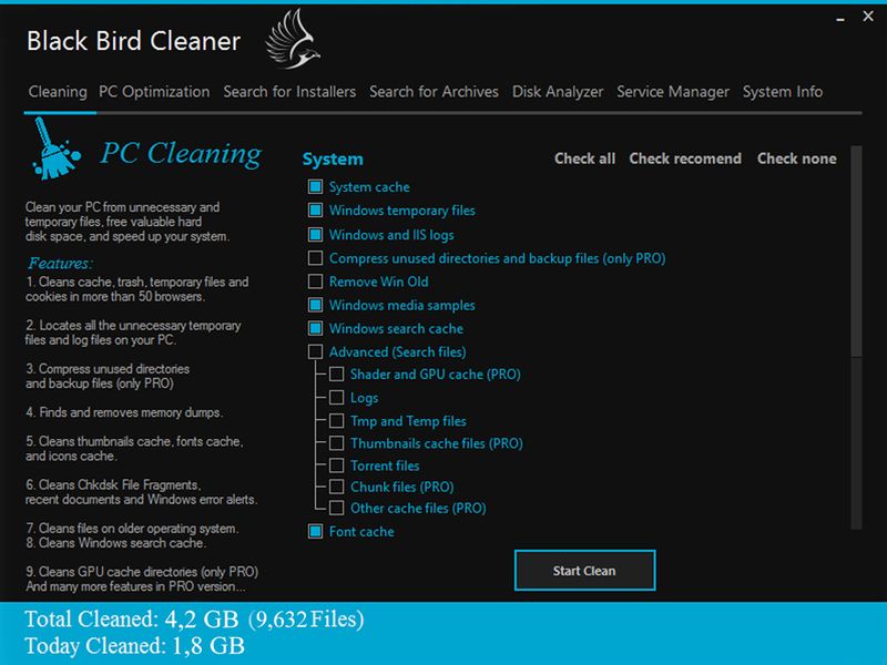 Black Bird Cleaner: software gratuito para limpiar y optimizar el PC