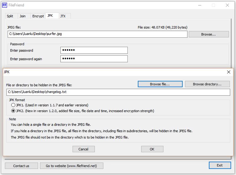 FileFriend: software gratuito para ocultar archivos, documentos y carpetas en imágenes JPEG