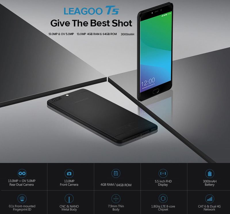 Leagoo T5, con 4 GB de RAM y 64 GB de ROM, por menos de $130