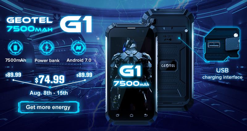 Teléfono rugerizado Geotel G1, que sirve de Power Bank, a $74.99