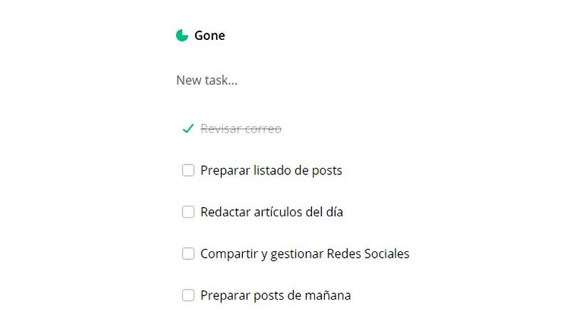 Gone: aplicación web minimalista para lista de tareas diarias