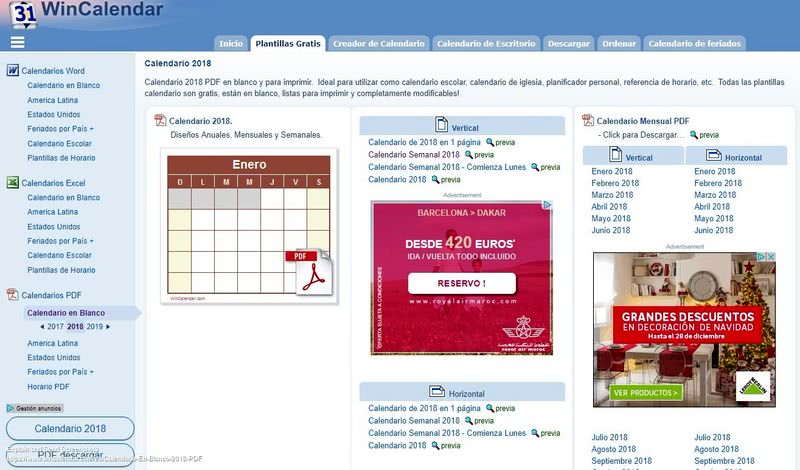 Descargar Calendarios 2018 para imprimir en cualquiera de estas 3 webs