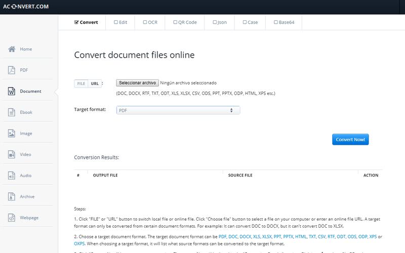 Aconvert: convertir y editar online todo tipo de archivos y documentos