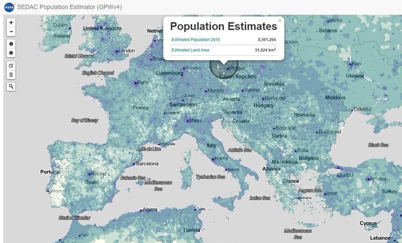 Calcular la población estimada de cualquier lugar en un mapa interactivo