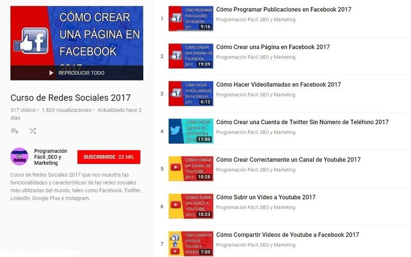 Curso de Redes Sociales Curso de Redes Sociales compuesto por más de 300 vídeos en YouTube