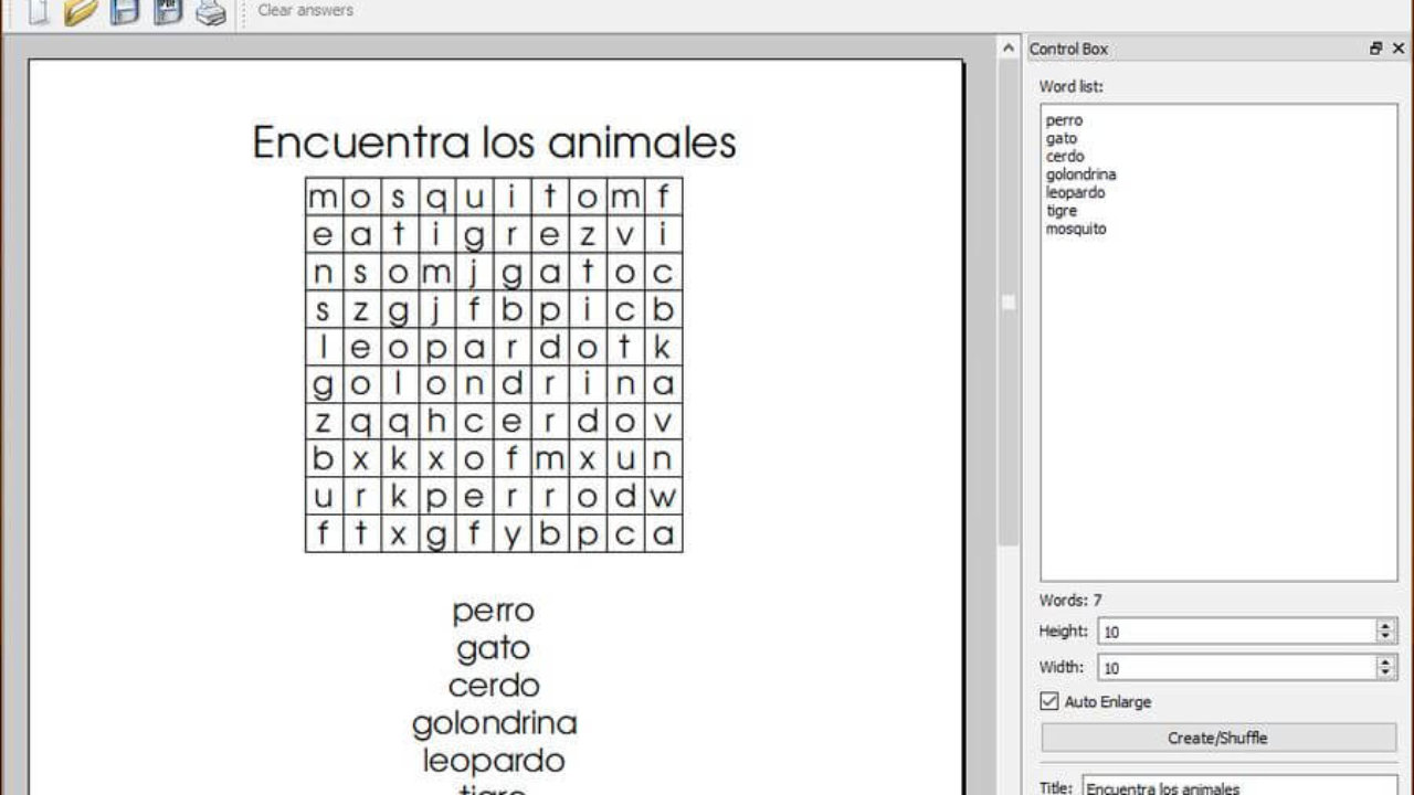 Generar sopas de letras imprimibles gratis con Word Search Creator