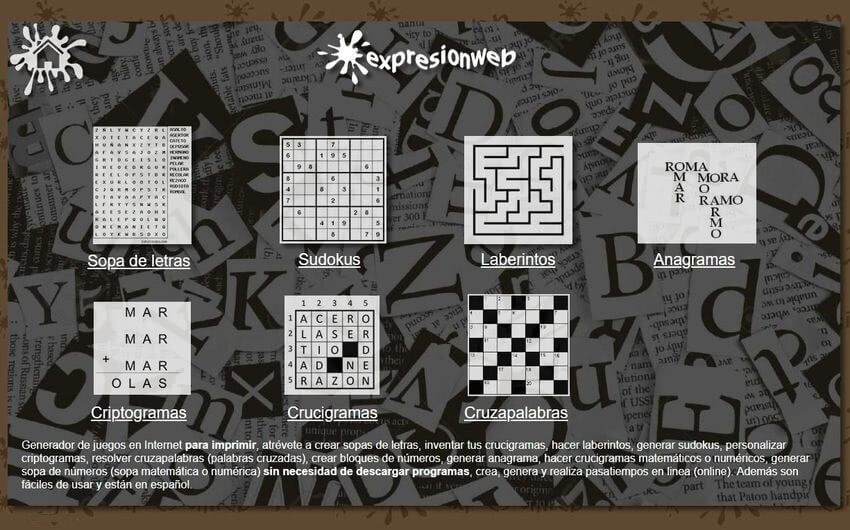 Generador de juegos de pasatiempos online