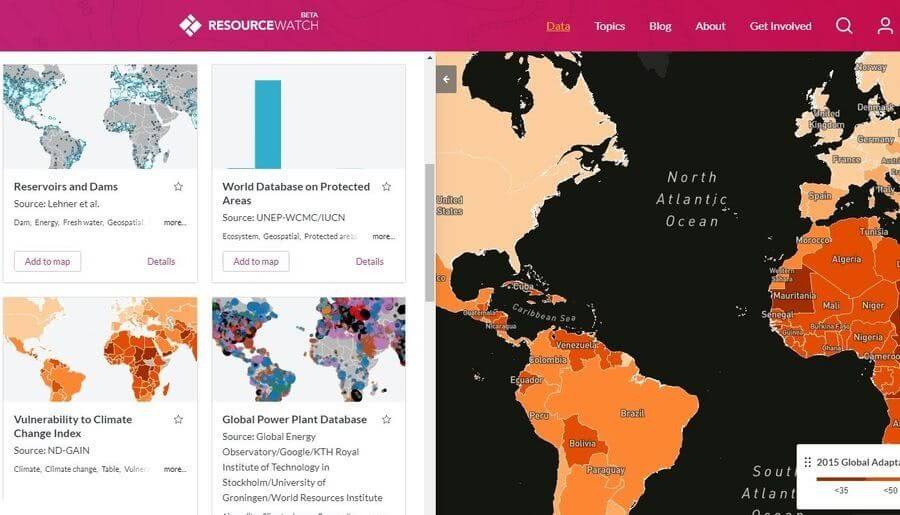 Resource Watch: más de 200 mapas con todo tipo de datos sobre nuestro Planeta