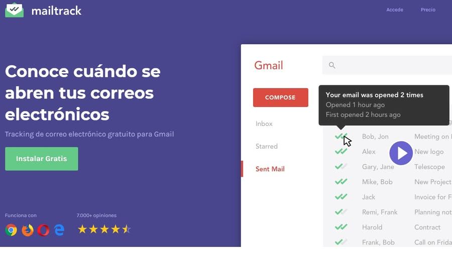 Confirmación de lectura de Gmail gratis con la extensión Mailtrack