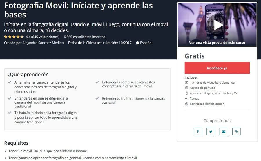 Curso gratuito de fotografía móvil para seguir online
