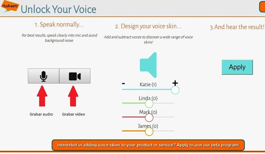 Modulador de voz online para cambiar como suena tu voz: Modulate Modulador de voz online audio o vídeo Modulador de voz online para cambiar como suena tu voz: Modulate
