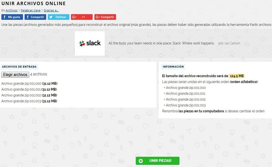 Partir y unir archivos online con una utilidad web gratuita