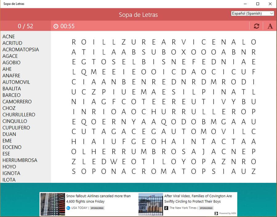 Sopa de Letras para Windows 10