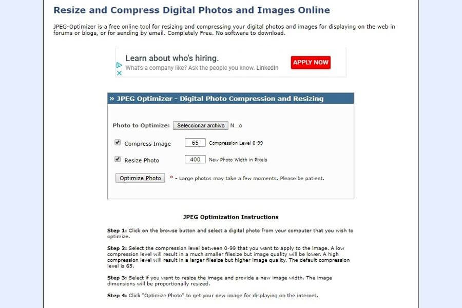 Comprimir y redimensionar imágenes JPG gratis y online