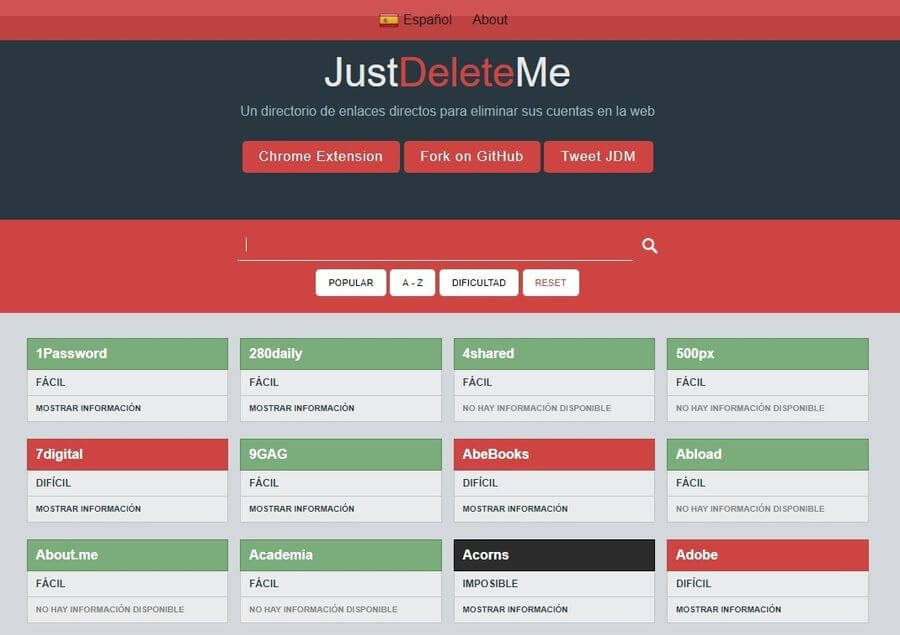 Just Delete Me - eliminar cuentas y perfiles