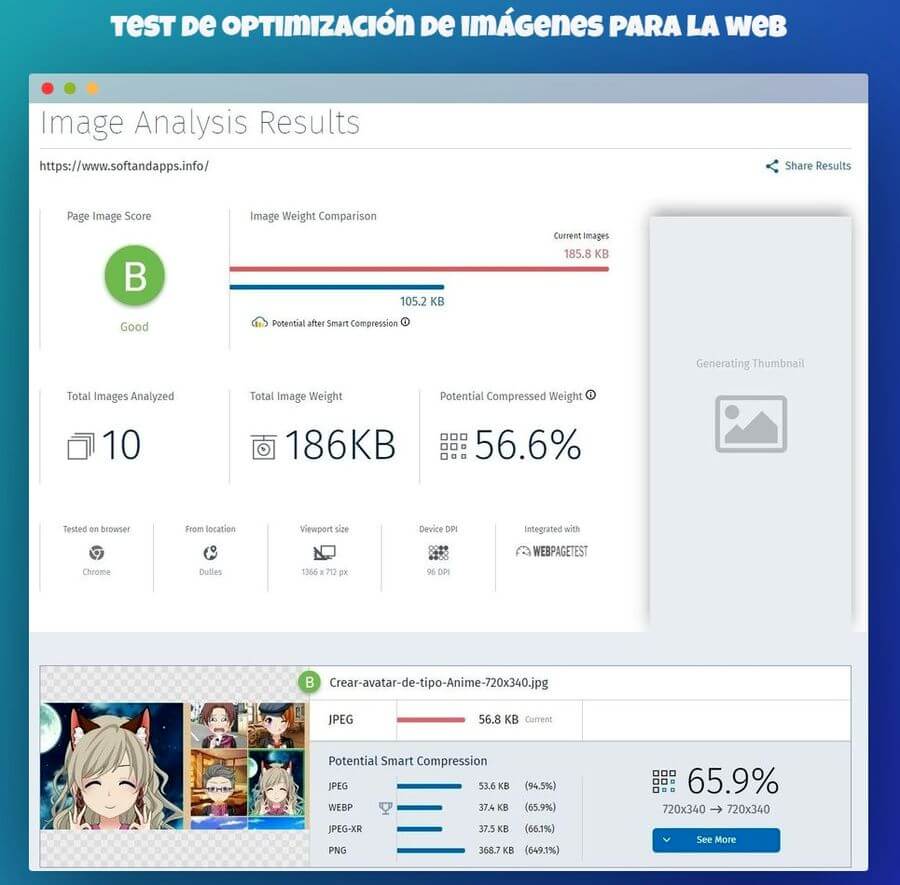 Test de optimización de imágenes