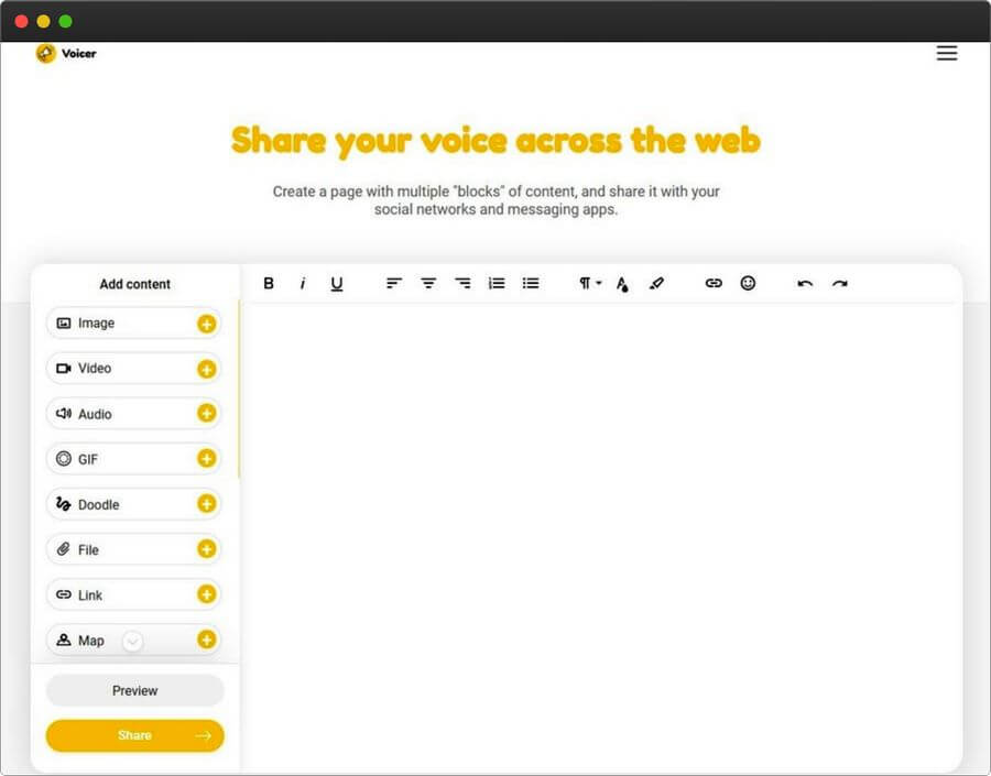 Voicer: crea páginas web gratis y fácilmente usando bloques