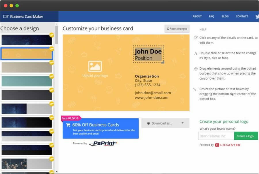 Crear tarjetas de visita online