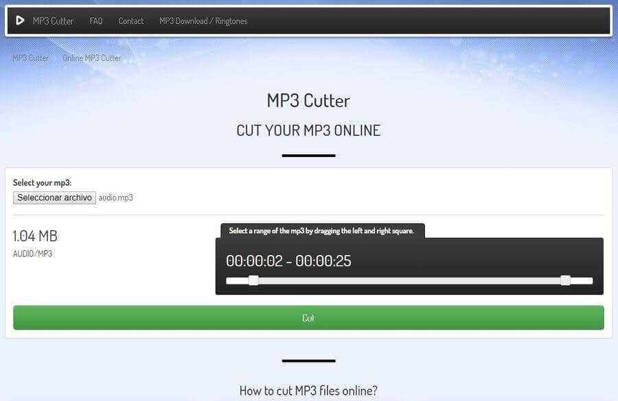 Cortador de Mp3 online y gratis muy fácil de usar: MP3 Cutter