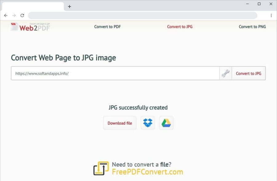 Convertir una página a JPG online y gratis con Web2PDF