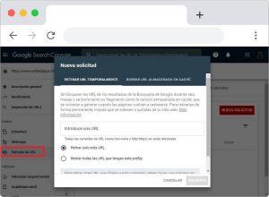 Retirada de URL disponible en Search Console