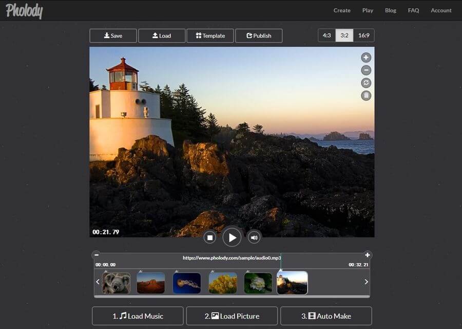 Crear vídeos con fotos y música gratis y online con Pholody