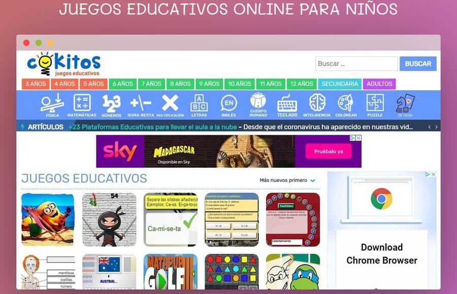 Juegos online para niños y la página de Cokitos