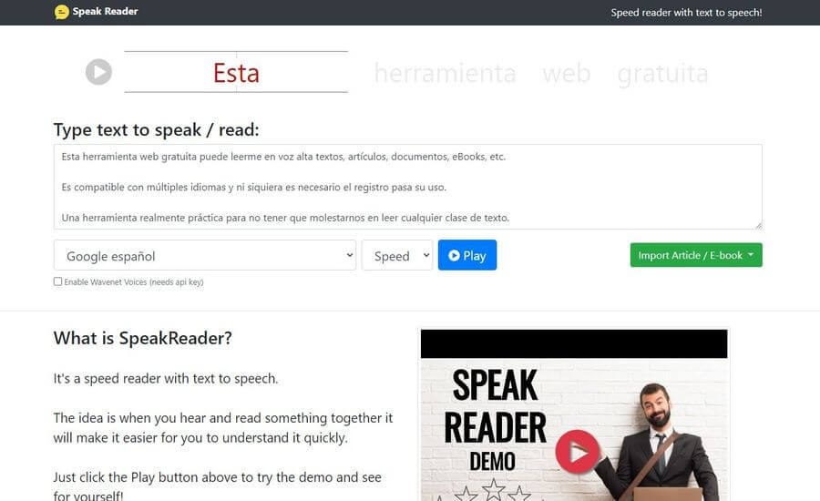 Speak Reader: escucha en voz alta textos, documentos y eBooks